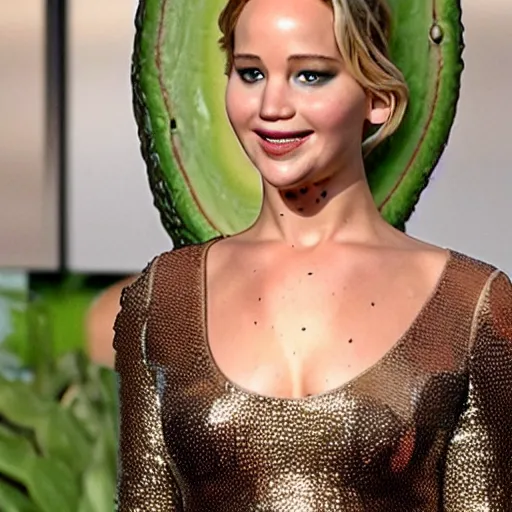 Image similar to jennifer lawrence completely covered in a big avocado