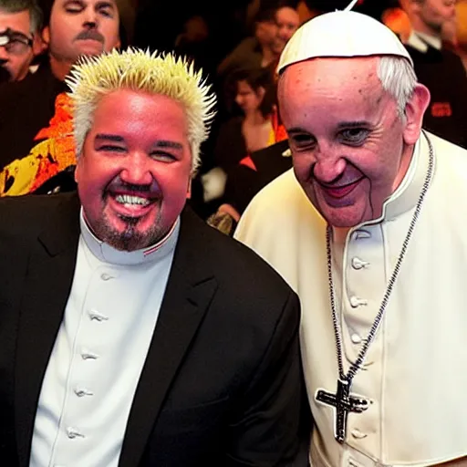 Image similar to guy fieri and pope francis he a child