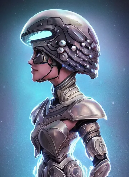 Image similar to of a full body, center frame hyper realistic digital arthero pose of a timepunk war cleric in a futuristic pearl armor, antenna tech helmet, dark gloomy environment. trending on artstation, art by lois van baarle by sung choi by john kirby artgerm style pascal blanche