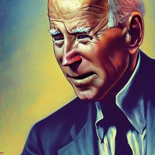 Image similar to terrifying, surreal joe biden creating the universe ab nihilio, perfectly clear face, by j. c. leyendecker and beksinski