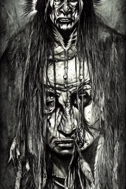 Image similar to mad native american skinwalker artwork by ben templesmith