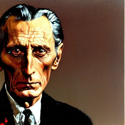 Prompt: Frontal portrait of Peter Cushing. A portrait by Norman Rockwell.