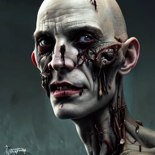 Prompt: portrait painting of a bald vampire with rotting skin and a popped eye wearing battered vietnam fatigues, ultra realistic, concept art, intricate details, eerie, highly detailed, photorealistic, octane render, 8 k, unreal engine. art by artgerm and greg rutkowski and charlie bowater and magali villeneuve and alphonse mucha