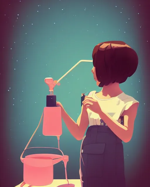 Image similar to a little girl is doing a science experiment. clean cel shaded vector art. minimalist illustration art by lois van baarle, artgerm, helen huang, by makoto shinkai and ilya kuvshinov, rossdraws