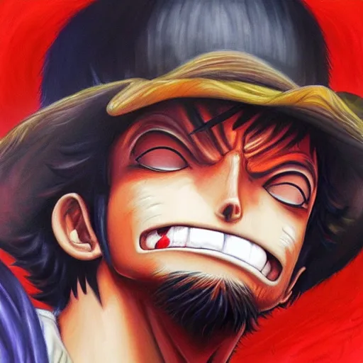 Image similar to Monkey D. Luffy oil painting masterpiece, featured on ArtGerm