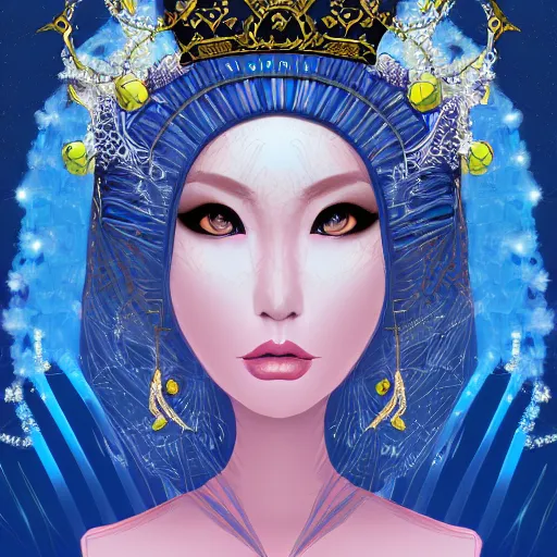 Prompt: Ancient Queen of the Night portrait in the Dang My Linh style, digital art, highly detailed