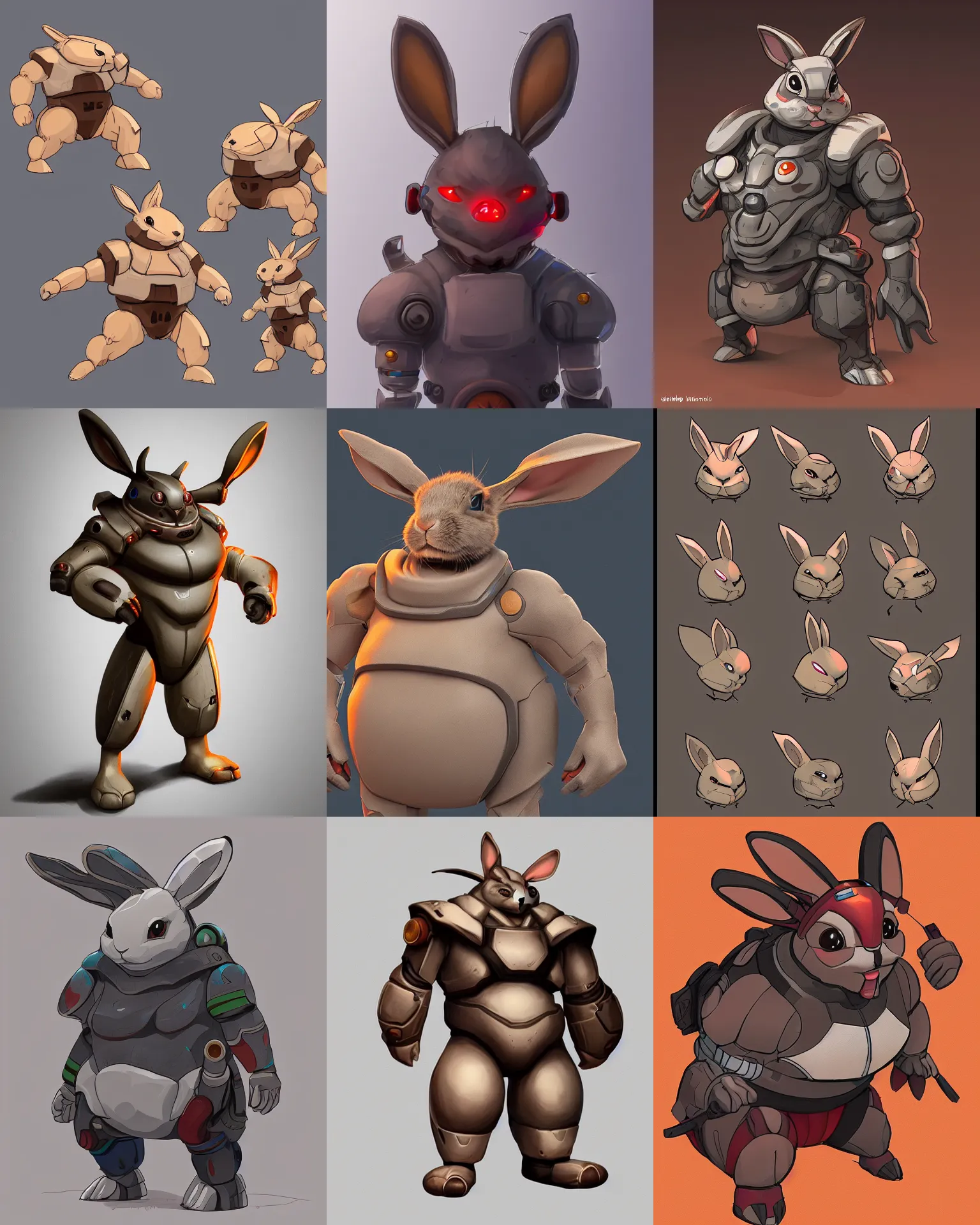 Prompt: rabbit sumo war cyborg cute, character design, concept art, trending on artstation, 8k