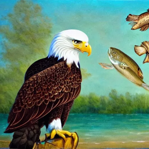 Prompt: eagle and fish mixed