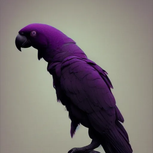 Prompt: dark purple parrot, ethereal, extremely high detail, photorealistic, cinematic lighting, artstation, octane render, art by Zdzisław Beksiński