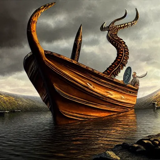 Prompt: fantasy art hyper realistic ai created interesting bizarre viking boat fantastic art award winning best ultra detailed magnificent