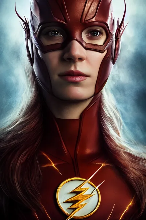 Image similar to Majestic and regal portrait of a female The Flash, DC universe, Perfect face, beautiful, intricate, epic, elegant, menacing, fantasy, highly detailed, digital painting, hard focus, beautiful volumetric lighting, epic light, ultra detailed, by Leesha Hannigan, Ross Tran, Thierry Doizon, Kai Carpenter, Ignacio Fernández Ríos