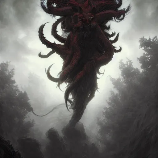 Image similar to photorealistic demonic kurama in the style of michael whelan and gustave dore. hyperdetailed photorealism by greg rutkowski. 1 0 8 megapixels, 3 d finalrender, cinematic lighting