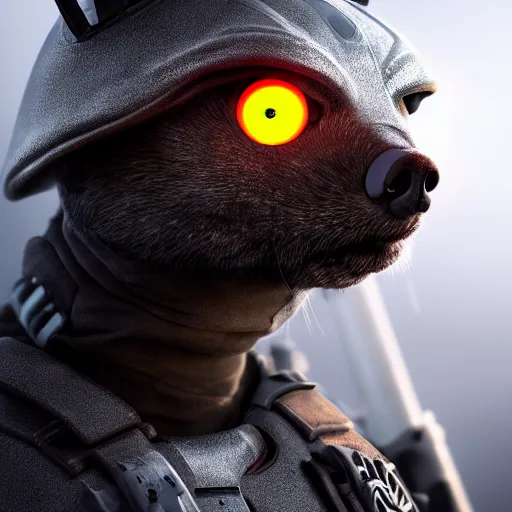 Prompt: mole wearing military gear, furry, glowing arcane eyes, ultra detailed, cgi, photorealistic, unreal engine 5, nft portrait, 3 d, digital art, 8 k, octane render, trending on art station