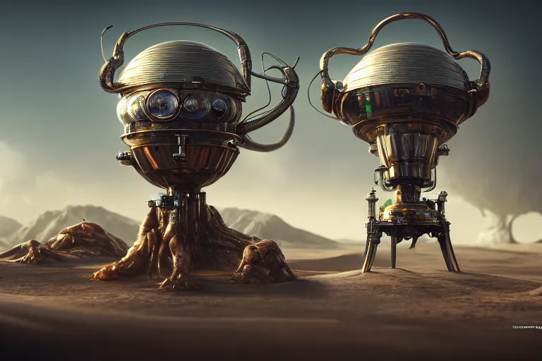 Prompt: a very detailed concept art of alien samovar, trending on artstation, digital art, 4 k, hyper realistic, octane render, sharp focus