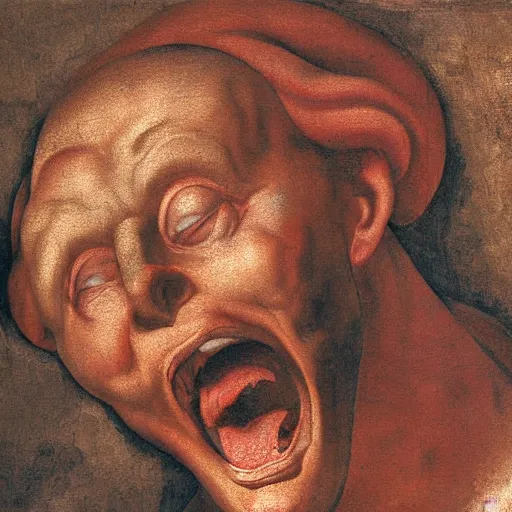 Image similar to screaming man, high detail painting by michelangelo