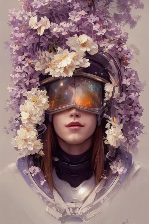 Prompt: ultra realistic illustration, astronaut with flowers blossoming from helmet, elegant, highly detailed, digital painting, concept art, smooth, sharp focus, illustration, art by artgerm and greg rutkowski and alphonse mucha