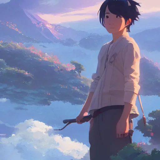 Prompt: a beautiful scene, landscape, emotional. cgsociety masterpiece, artstation trending, by rossdraws, ghibli, kimi no na wa, greg rutkowski, simon stalberg, greg manchess