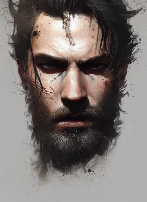 Prompt: close up painting, dread, rugged, handsome, face visible, cinematic lighting, wallpaper, extremely detailed, sharp focus, by greg rutkowski and [ [ [ wlop ] ] ], intricate, beautiful, award winning, trending on artstation, pixiv