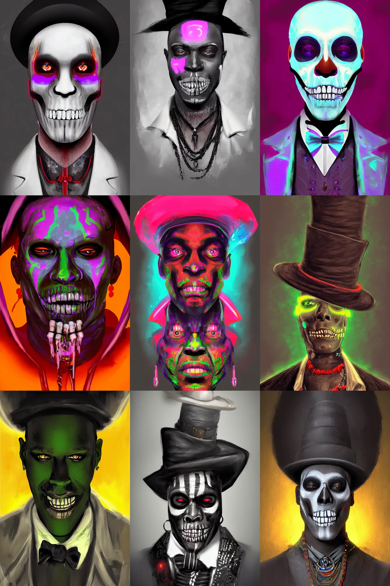 Prompt: portrait of baron samedi | cyber neon lights | digital painting | artstation