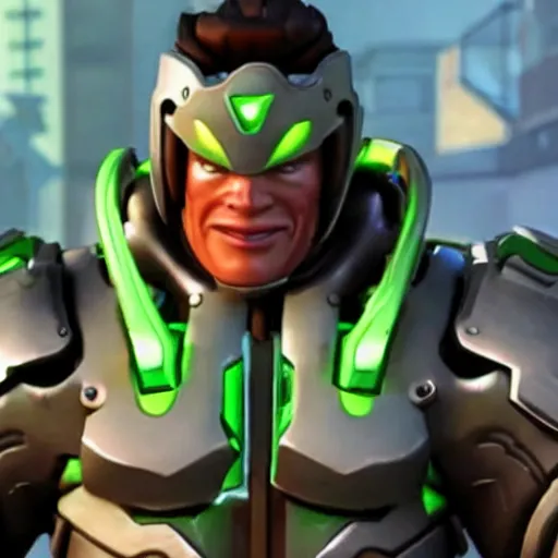 Image similar to a screenshot of arnold schwarzenegger as genji in overwatch