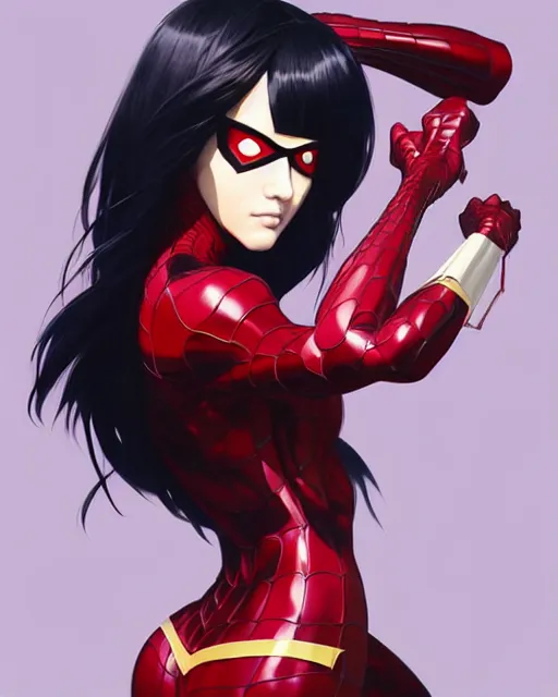 Image similar to portrait Anime Spider-woman character sharp fine-face, pretty face, realistic shaded Perfect face, fine details. Anime. Marvel realistic shaded lighting by Ilya Kuvshinov krenz cushart katsuhiro otomo ghost-in-the-shell, magali villeneuve, artgerm, rutkowski Jeremy Lipkin and Giuseppe Dangelico Pino and Michael Garmash and Rob Rey