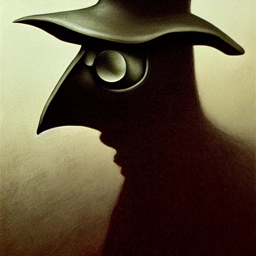 Image similar to plague doctor, self - portrait!!!!!, illustrated by zdzisław beksinski, trending on artstation, 4 k, 8 k
