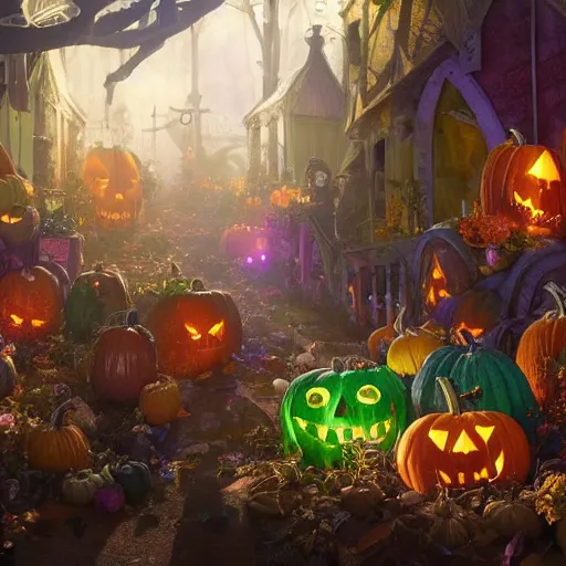 Prompt: colorful potions at the halloween harvest festival, volumetric lighting, 8 k octane beautifully detailed render, post - processing, extremely hyper - detailed, intricate, epic composition, cinematic lighting, masterpiece, trending on artstation, detailed detailed detailed, masterpiece, stunning art by anders zorn, wonderful masterpiece by greg rutkowski, beautiful cinematic light,