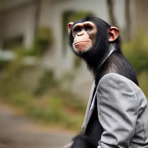 Image similar to chimpanzee wearing a suit and tie, ready for a meeting