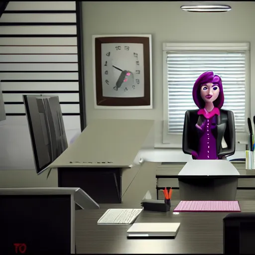 Prompt: Principal villainess in a office, Pixar movie still, official media, 4K HD, by Bill Presing