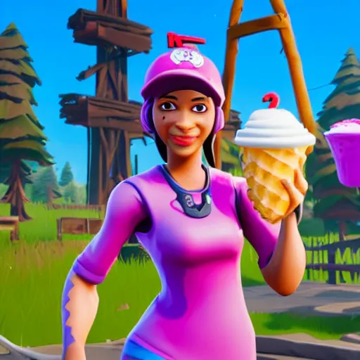 Prompt: fortnite lil whip standing in front of bloody ice cream cones