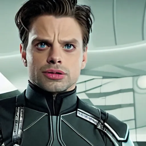 Prompt: sebastian stan as the winter soldier after being assimilated by the borg, a still from star trek.