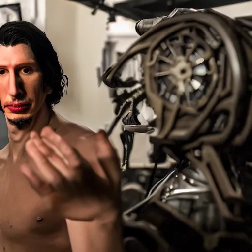 Prompt: animatronic Adam Driver, exposed mechanics, photo, Stan Winston studios, detailed, 4k