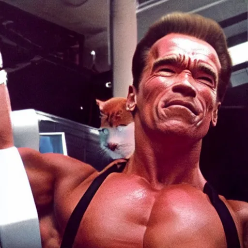 Image similar to arnold schwarzenegger as a catgirl, photograph, instagram, facebook