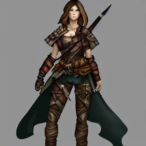 Prompt: a female dnd ranger, half - body shot, deviantart