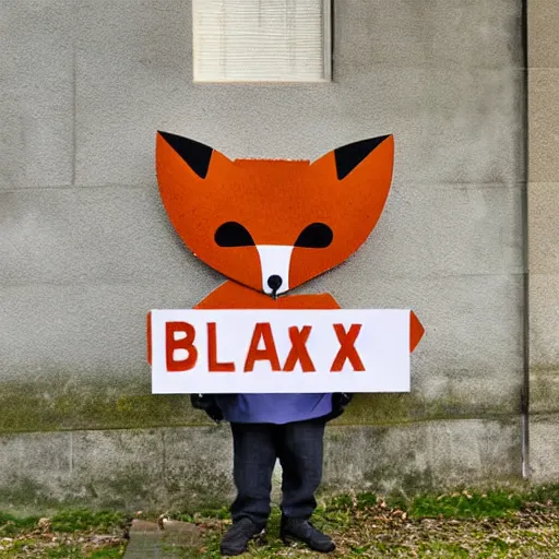 Image similar to a fox holding up a blank sign by tom cross