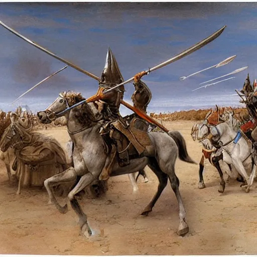 Prompt: a medieval battle in a desert by Alan Lee n- 6
