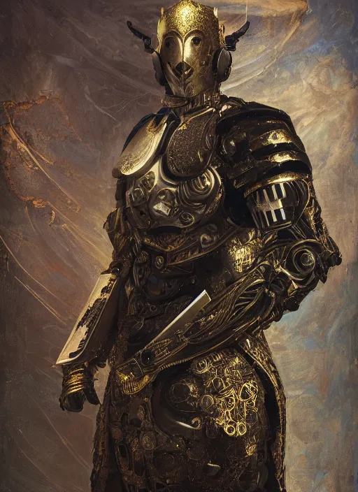 Prompt: portrait of king arthur knight cyborg, kintsugi, modern fine art, fractal, intricate, elegant, highly detailed, digital photography, subsurface scattering, by jheronimus bosch and frank miller and greg rutkowski,