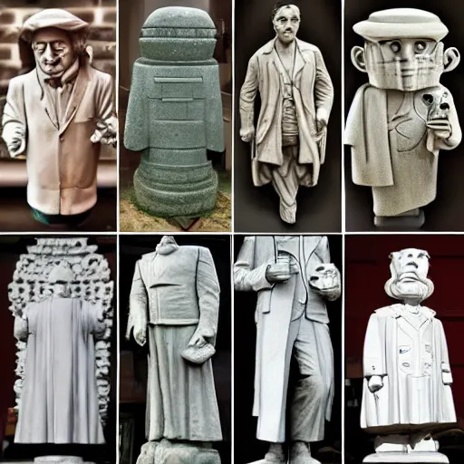 Image similar to all the different doctor whos as stone statues