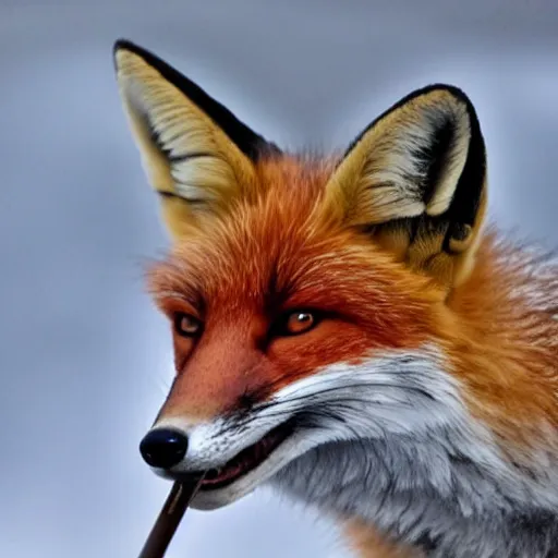 Image similar to a fox holding a sword in its mouth