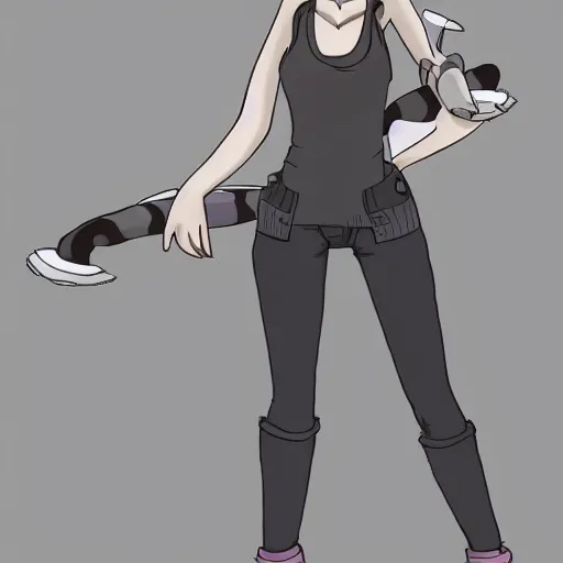 Image similar to a full body portrait of a young female anthro arctic fox furry wearing a tank top, smirking, digital illustration, cel shaded, flat color, Hayao Miyazaki, furaffinity, deviant art, e926