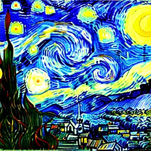 Prompt: vincent van gogh, starry night, oil on canvas