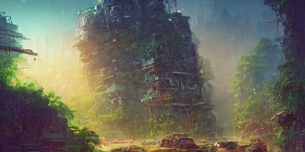 solarpunk city overgrowth in the style of Filip Hodas, Stable Diffusion