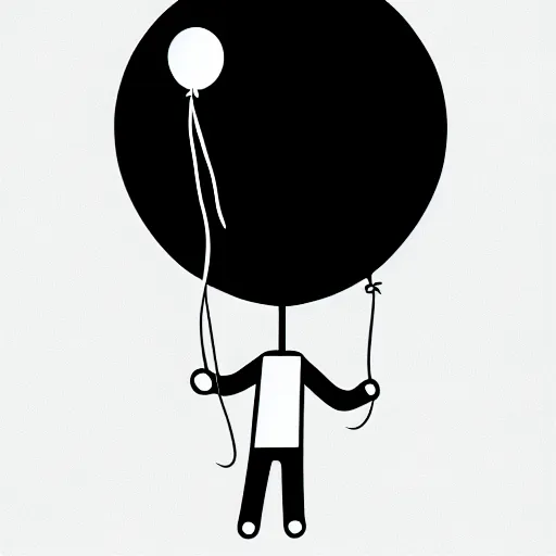 Image similar to book illustration of a balloon character holding a floating human by a string, book illustration, monochromatic, white background, black and white image