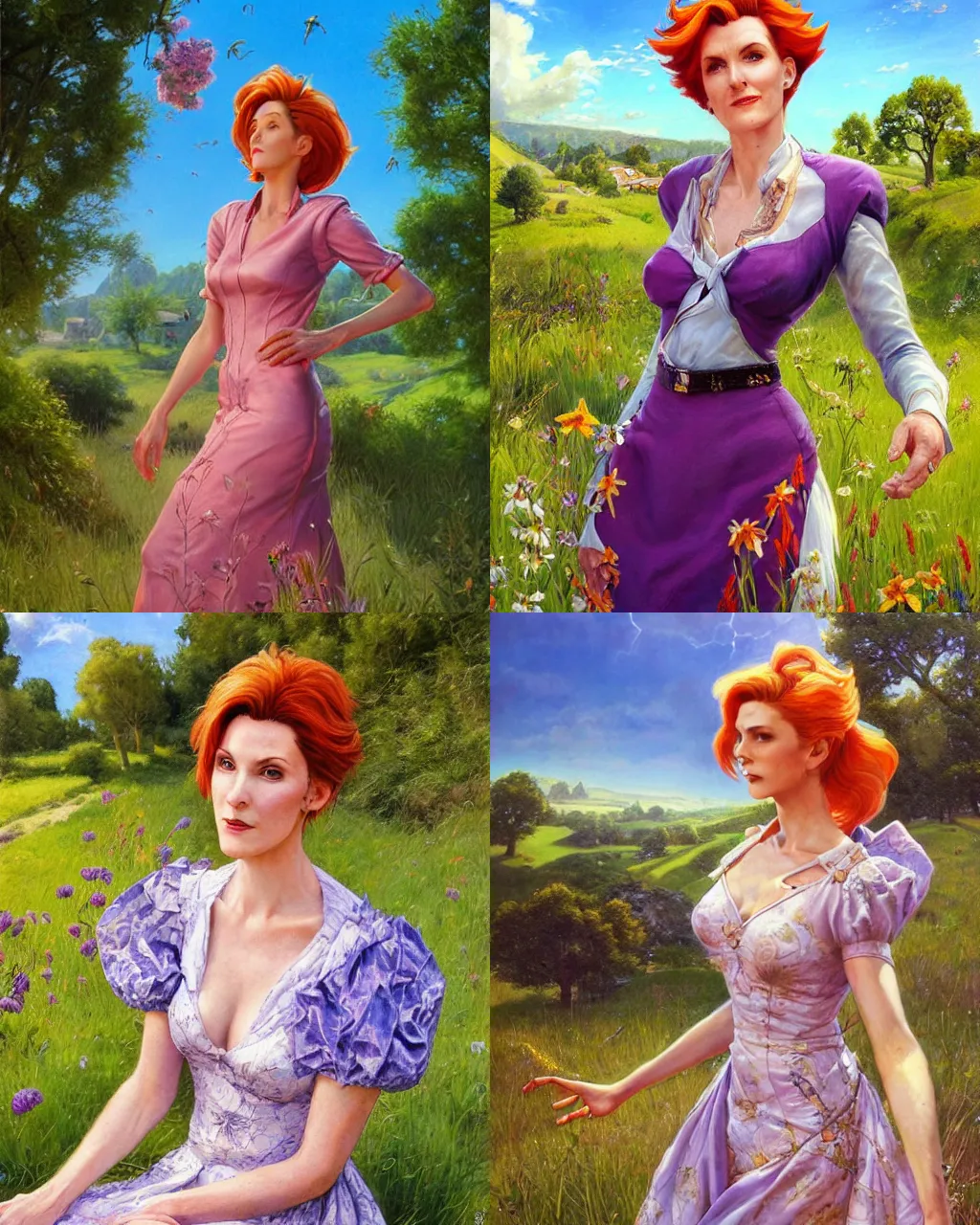 Prompt: portrait, moira from overwatch wearing a beautiful summer dress in the countryside, by greg staples and jeff easley, beautiful scene, hyperrealistic, intricate, summer day, sunlight, cheerful, soft lighting, detailed