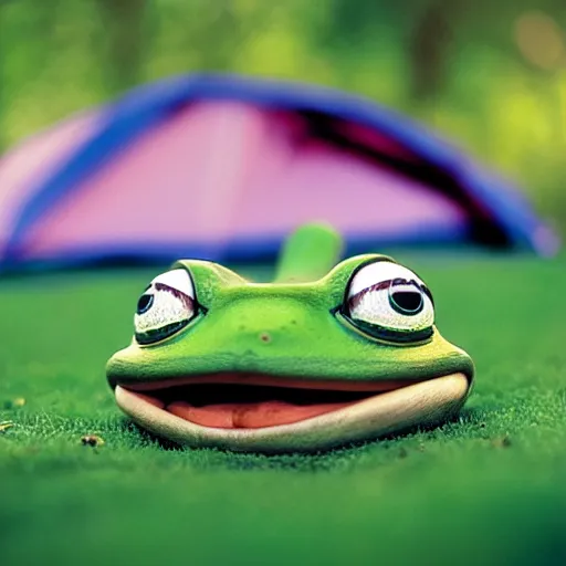 Image similar to Pepe the Frog. Pepe the Frog sitting on a picnic in the park. 35mm, focused, soft lights, International Photography Awards, photo by Steve Hanks, Pepe-art