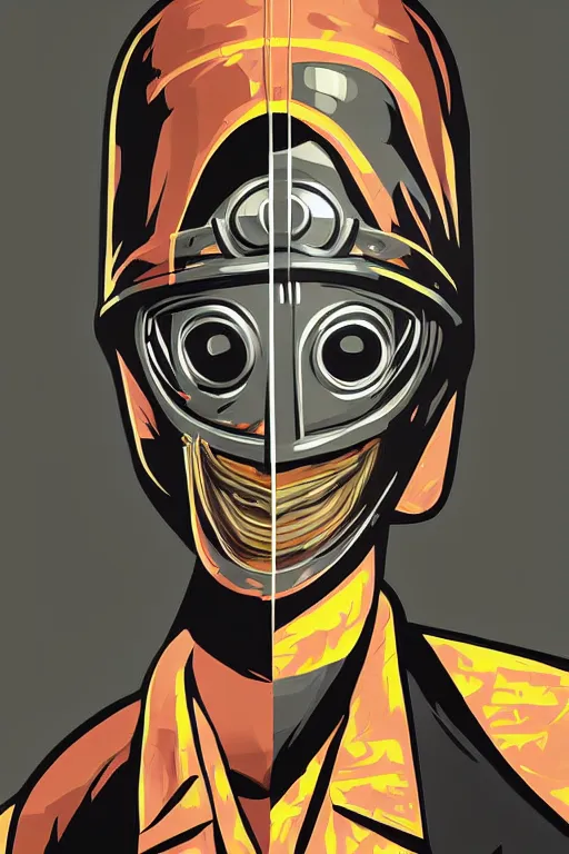 Image similar to masked skateboarder smile on face pop art, pixel, bioshock art style, face features, body features, ultra realistic art, digital painting, concept art, smooth, sharp focus, illustration, intricate, without duplication, elegant, confident posse, art by artgrem and richard hamilton and mimmo rottela, kirokaze and paul robertson