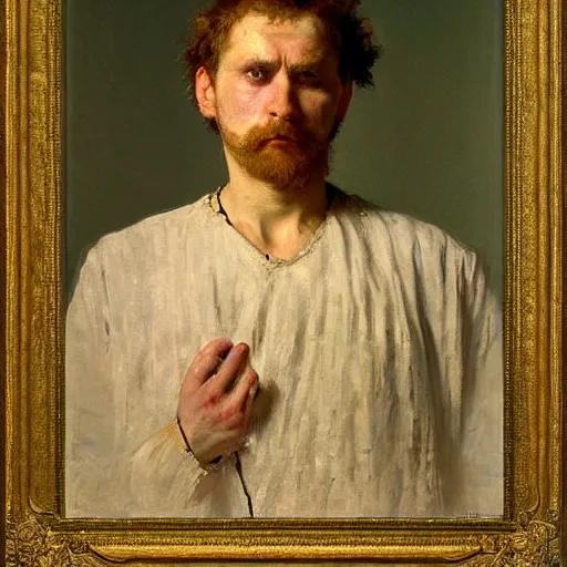 Image similar to A portrait of God, wide shot, photorealistic, by Ilya Repin