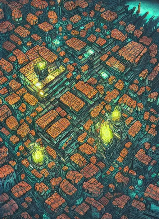 Image similar to abandoned cyberpunk village on a mountain bird eye view bird artwork by anato finnstark