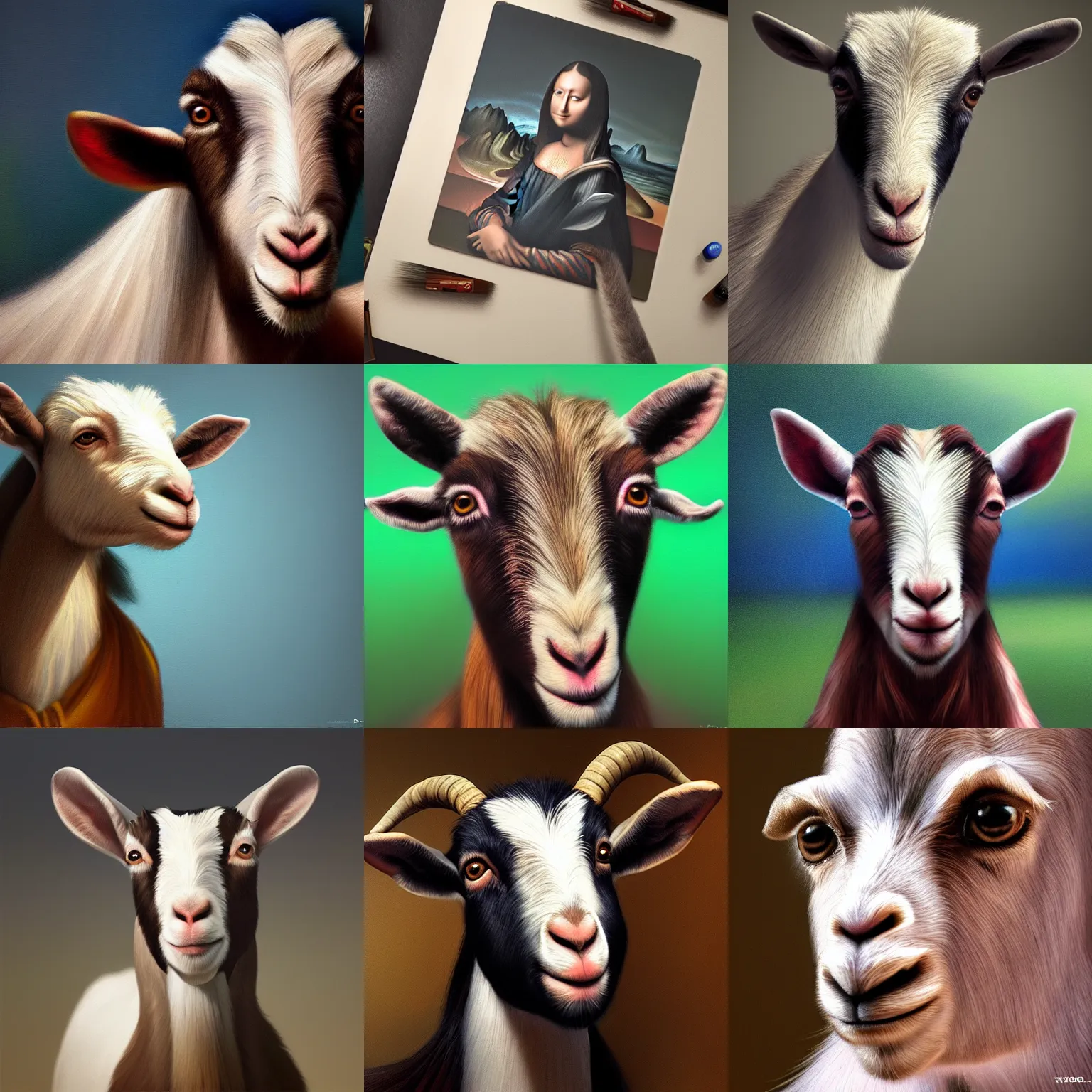 Prompt: ultra-realistic painting inspired by the mona lisa of a goat taking pictures with an ipad,, DOF, soft lighting, unreal engine render