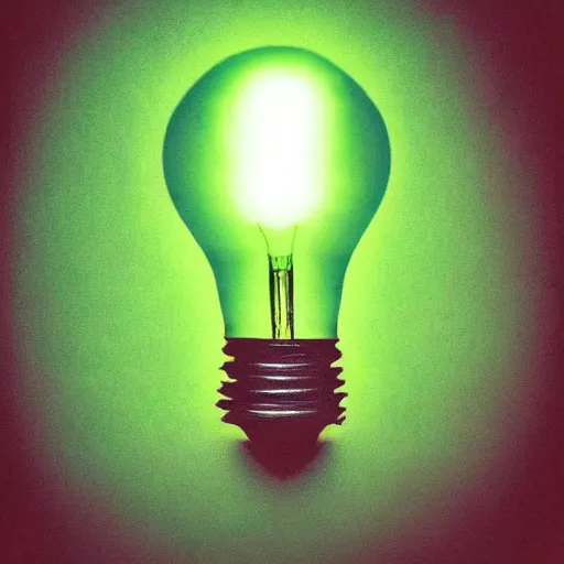 Image similar to a glowing lightbulb, a green plant inside, polaroid photo, surreal,